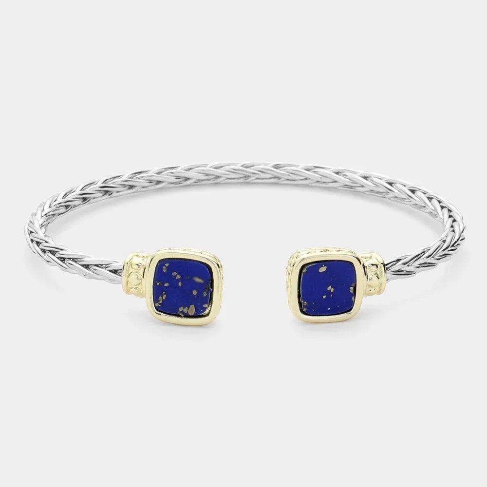 Blue Square Natural Stone Tip Cuff Bracelet - Jewelry Store by Erik Rayo