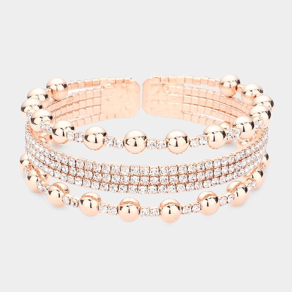 Rose Gold Bubble Split Rhinestone Cuff Evening Bracelet