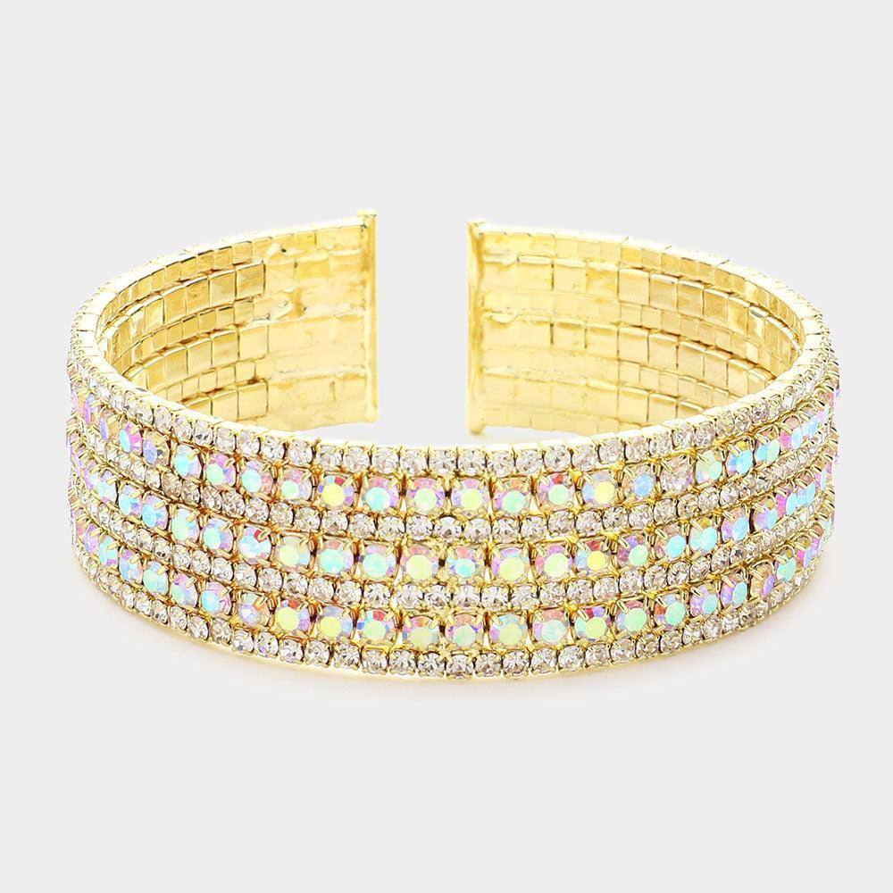 Gold Rhinestone Pave Cuff Evening Bracelet - Jewelry Store by Erik Rayo