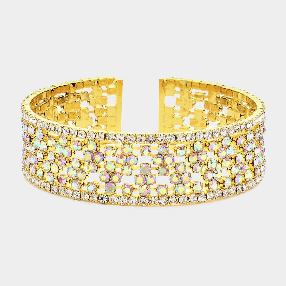 Gold Rhinestone Embellished Evening Cuff Bracelet