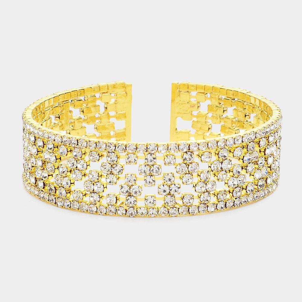 Gold Rhinestone Embellished Evening Cuff Bracelet