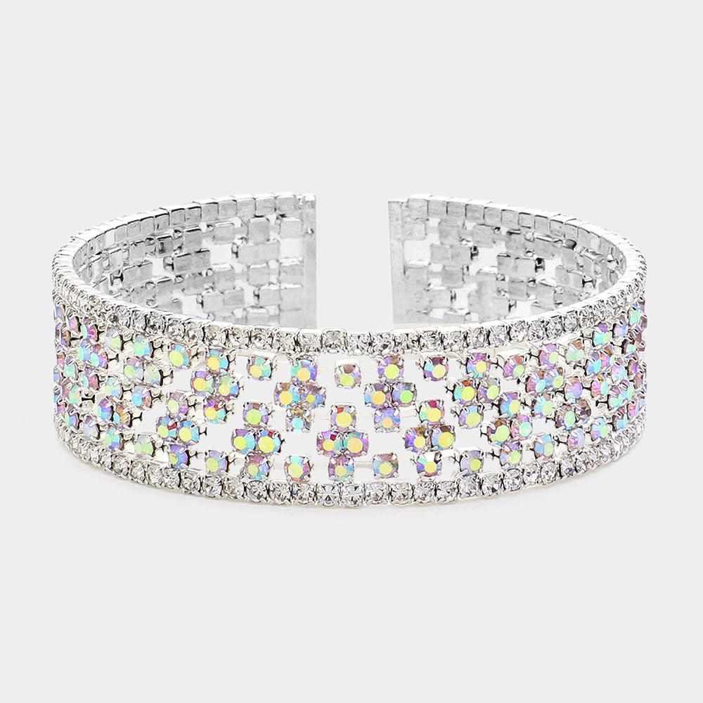 Silver Rhinestone Embellished Evening Cuff Bracelet