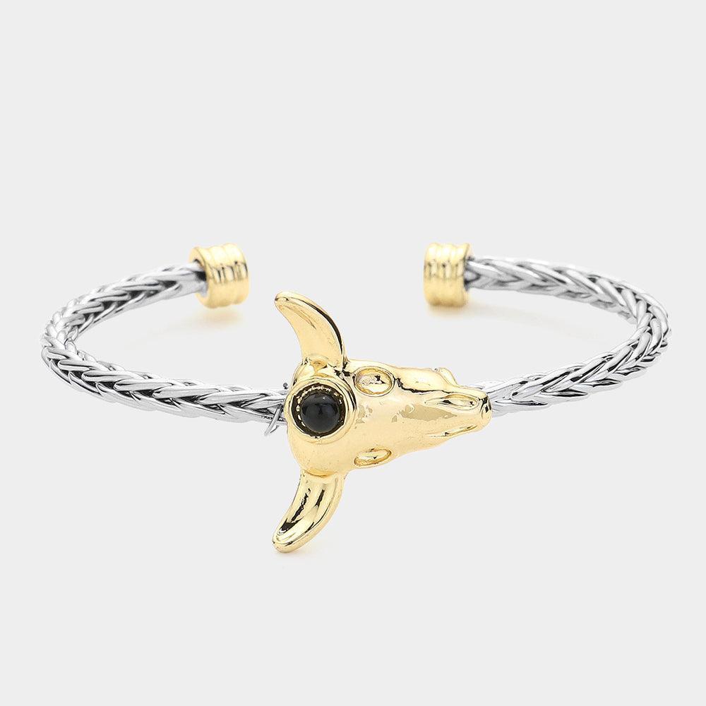 Black Natural Stone Pointed Bull Head Cuff Bracelet - Jewelry Store by Erik Rayo