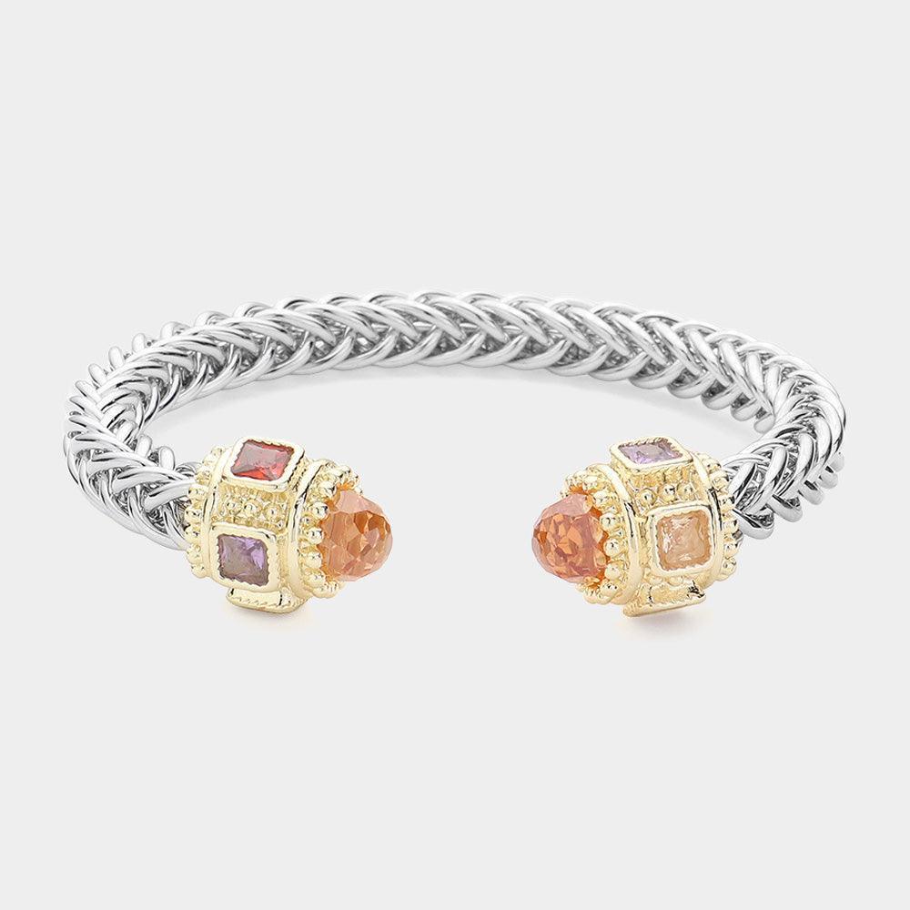 Black CZ Stone Tip Textured Metal Cuff Bracelet - Jewelry Store by Erik Rayo