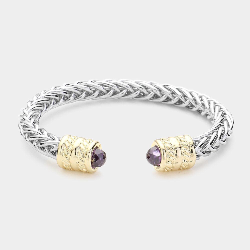 Amethyst CZ Stone Tip Textured Metal Cuff Bracelet - Jewelry Store by Erik Rayo
