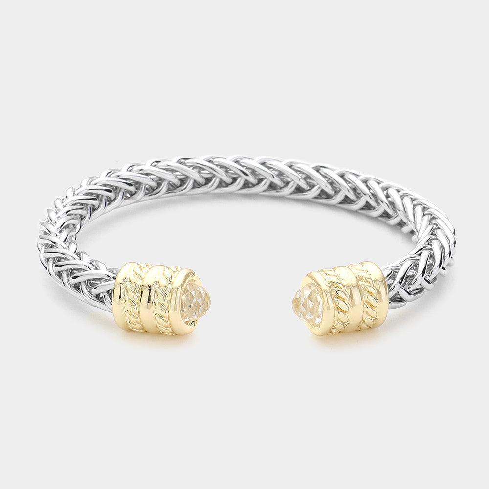Clear CZ Stone Tip Textured Metal Cuff Bracelet - Jewelry Store by Erik Rayo