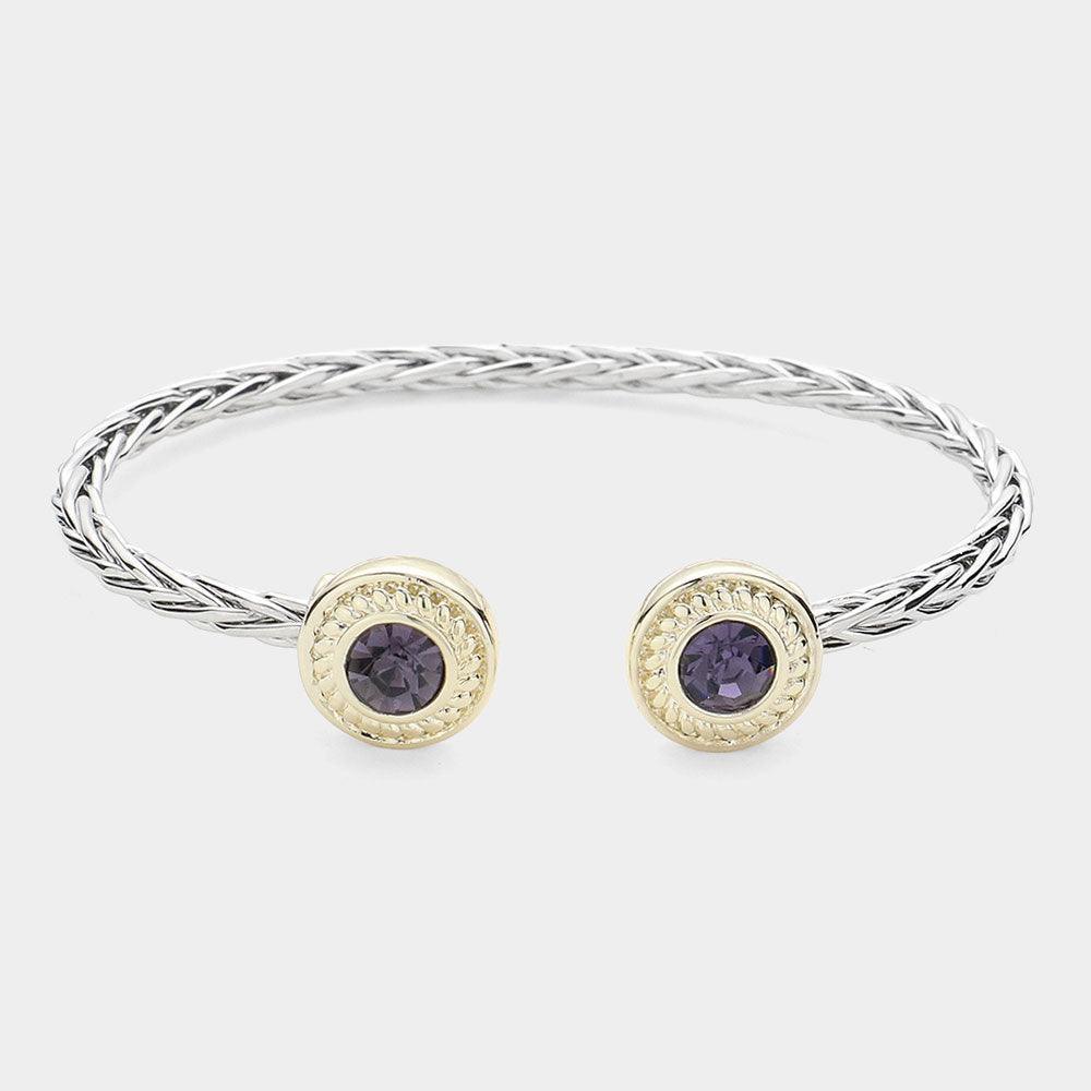 Amethyst 14K Gold Plated Round Stone Tip Braided Two Tone Cuff Bracelet - Jewelry Store by Erik Rayo