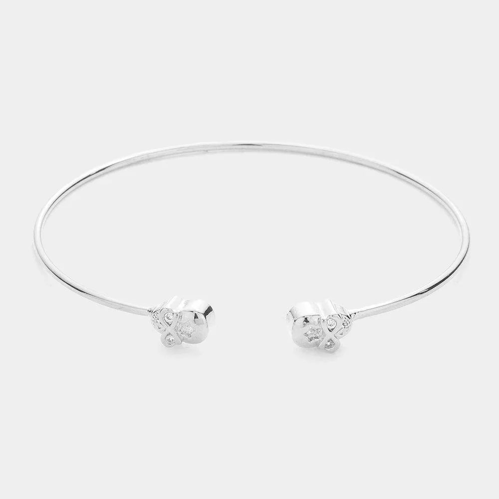 Brass Metal CZ Embellished Skull Tip Cuff Bracelet - Jewelry Store by Erik Rayo