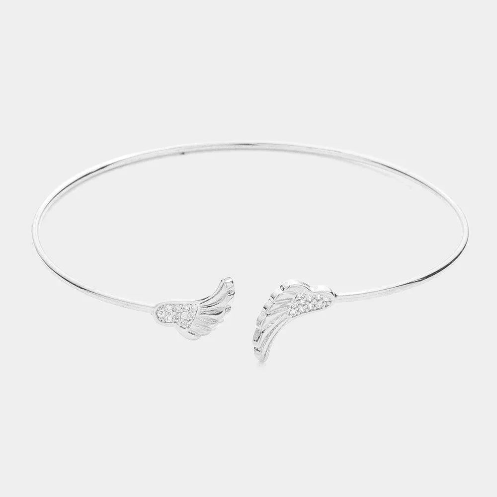 Brass Metal CZ Embellished Angel Wing Tip Cuff Bracelet - Jewelry Store by Erik Rayo