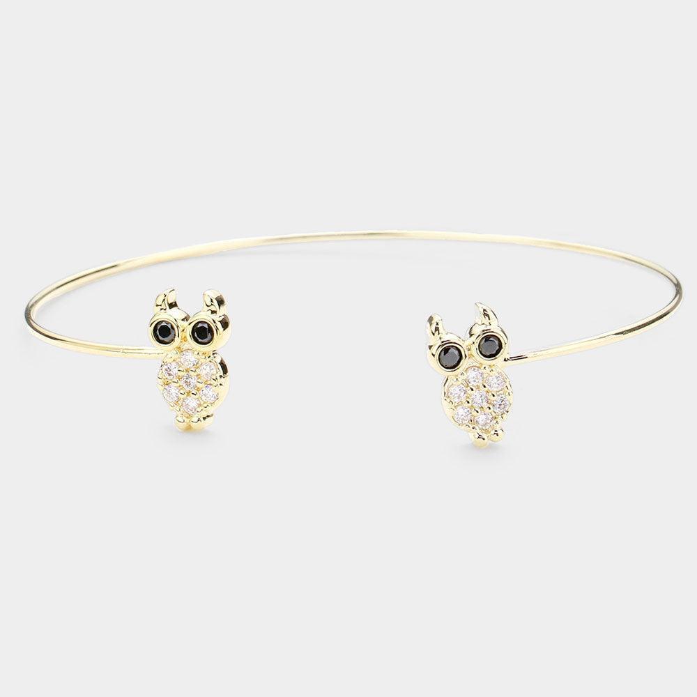Gold Brass Metal CZ Owl Tip Cuff Bracelet - Jewelry Store by Erik Rayo