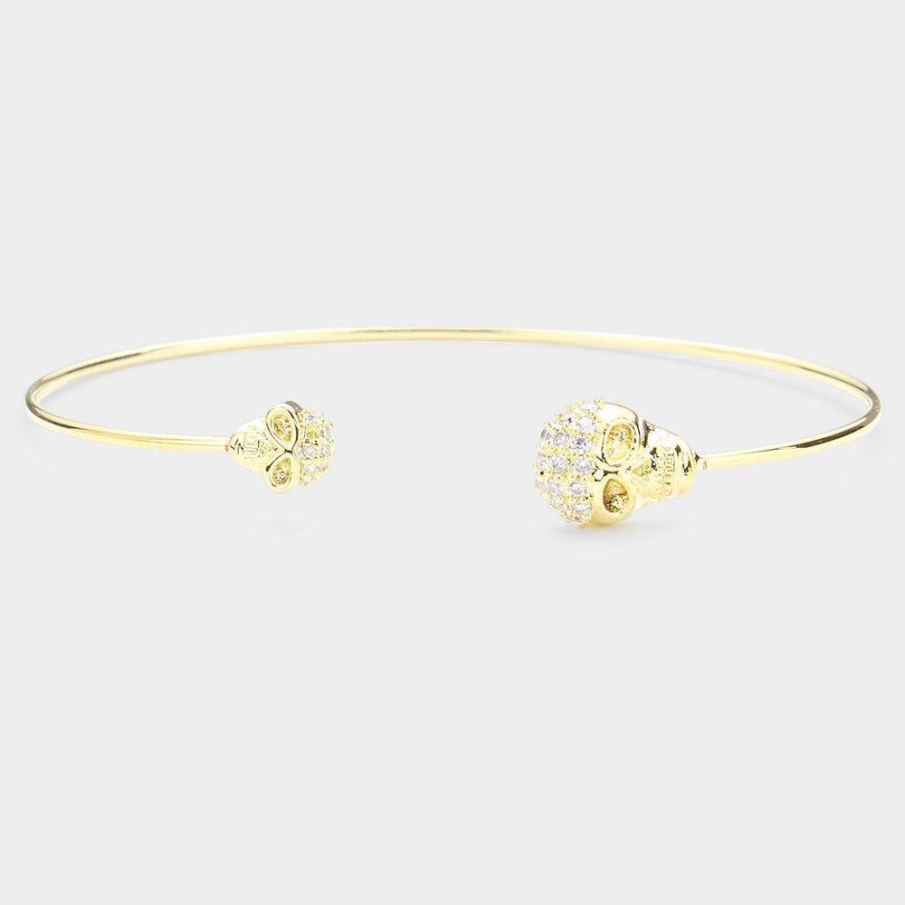 Gold Brass Metal CZ Skull Tip Cuff Bracelet - Jewelry Store by Erik Rayo