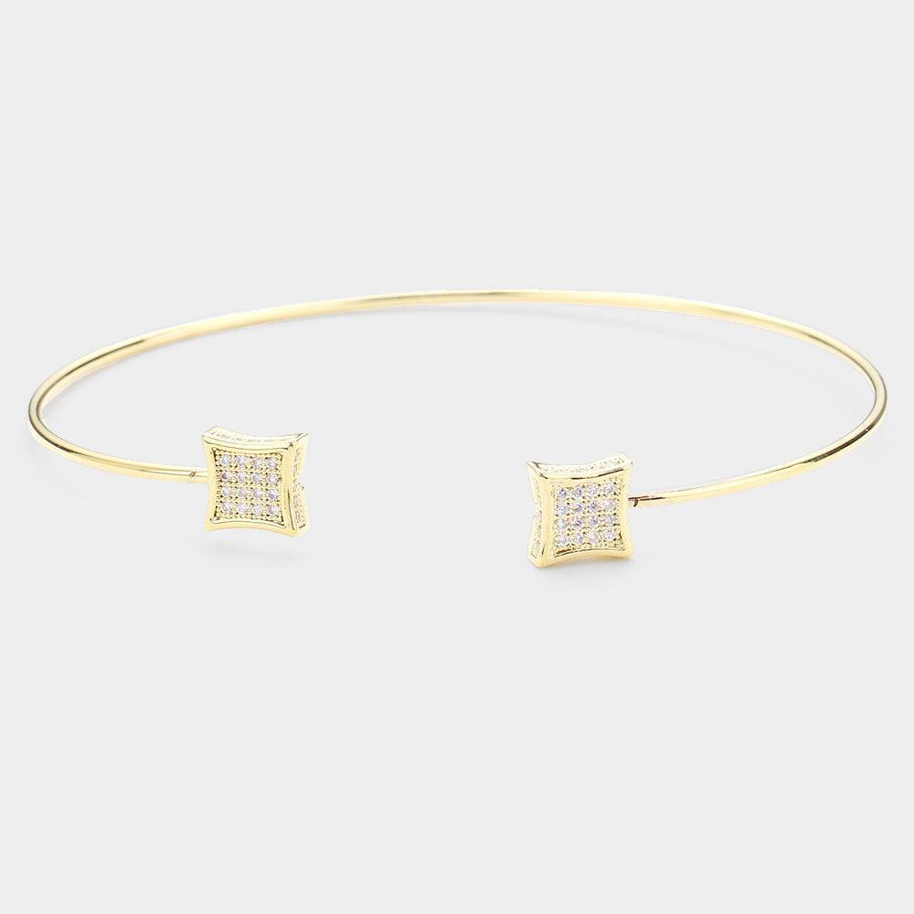 Gold Brass Metal CZ Curved Square Tip Cuff Bracelet - Jewelry Store by Erik Rayo