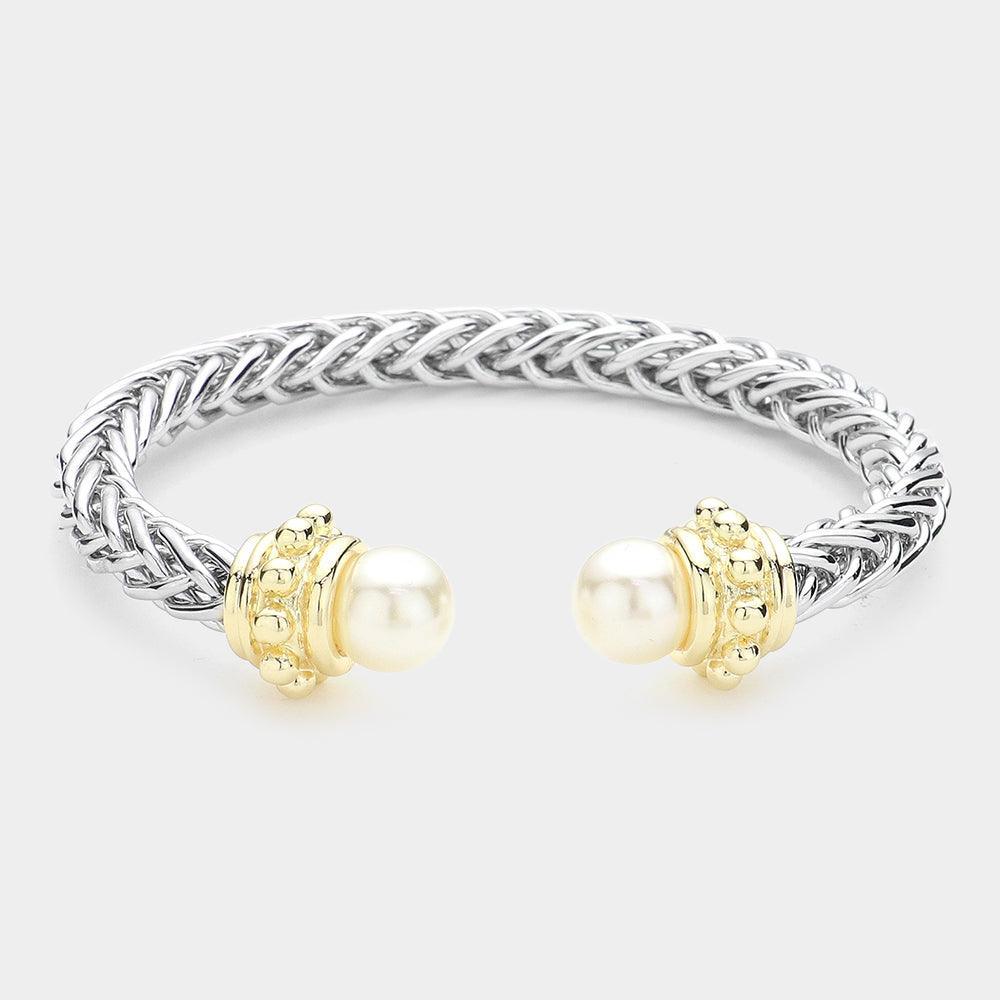 Cream Pearl Tip Metal Cuff Bracelet - Jewelry Store by Erik Rayo
