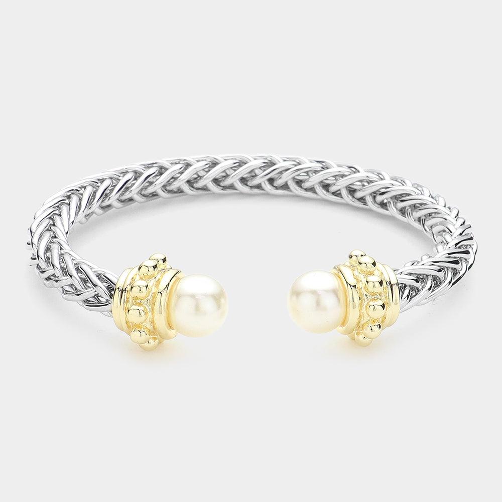 Cream Pearl Tip Metal Cuff Bracelet