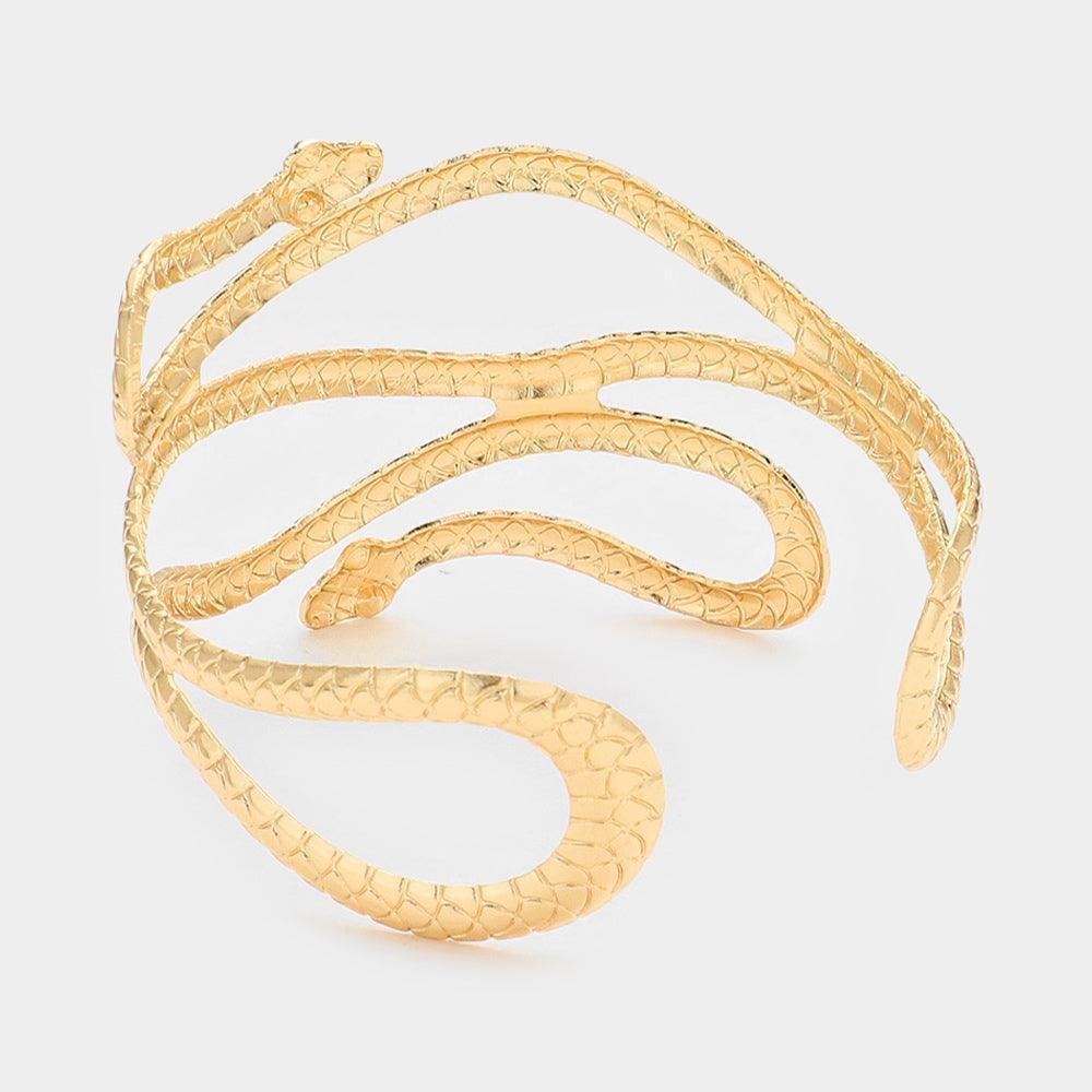 Black Bead Embellished Metal Snake Cuff Bracelet - Jewelry Store by Erik Rayo