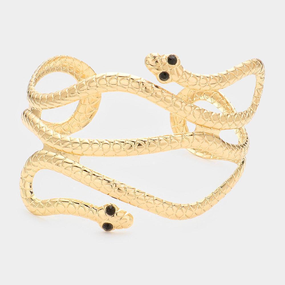 Black Bead Embellished Metal Snake Cuff Bracelet - Jewelry Store by Erik Rayo