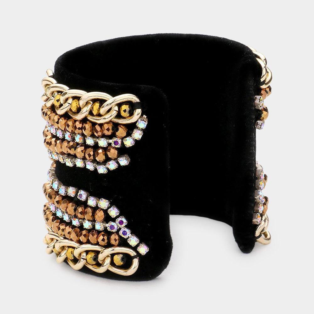 Brown Velvet Chained Cuff Bracelet - Jewelry Store by Erik Rayo
