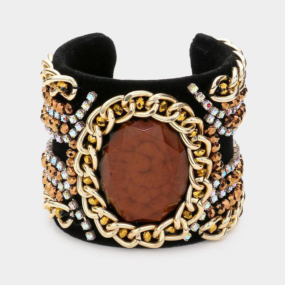 Brown Velvet Chained Cuff Bracelet - Jewelry Store by Erik Rayo