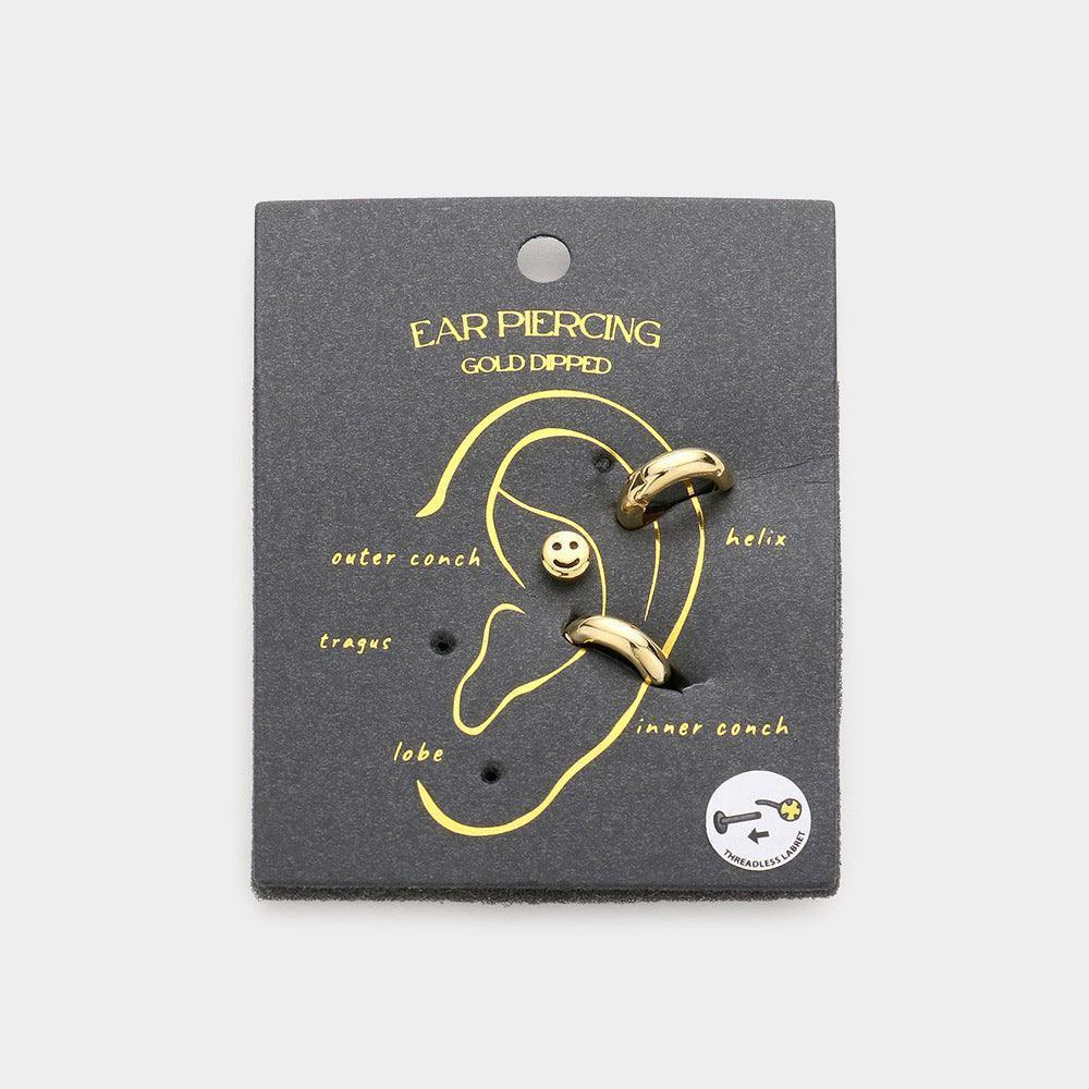 14K Gold Dipped Metal Smile Huggie Hoop 3PCS Ear Piercings - Jewelry Store by Erik Rayo