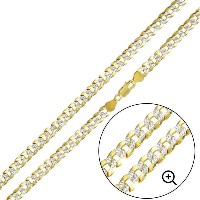Real Solid 925 Sterling Silver Chain  Diamond Cut Cuban Curb Gold Plated Two Tone