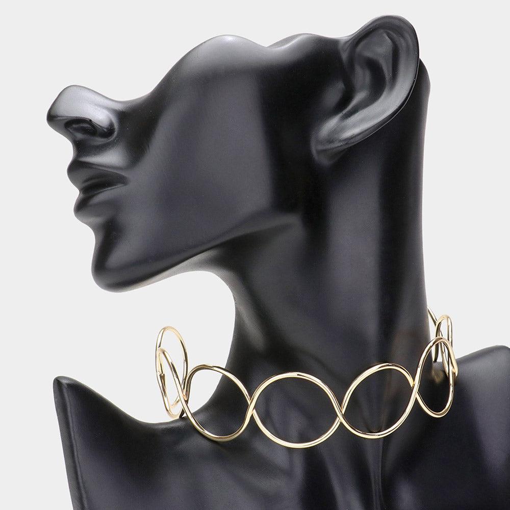 Gold Open Metal Link Choker Necklace