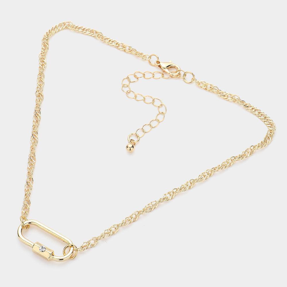 Gold Stone Pointed Carabiner Pendant Choker Necklace - Jewelry Store by Erik Rayo