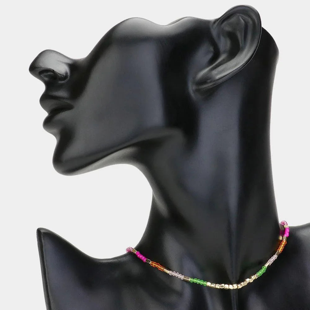 Gold Metal Beads Pointed Faceted Beaded Choker Necklace - Jewelry Store by Erik Rayo