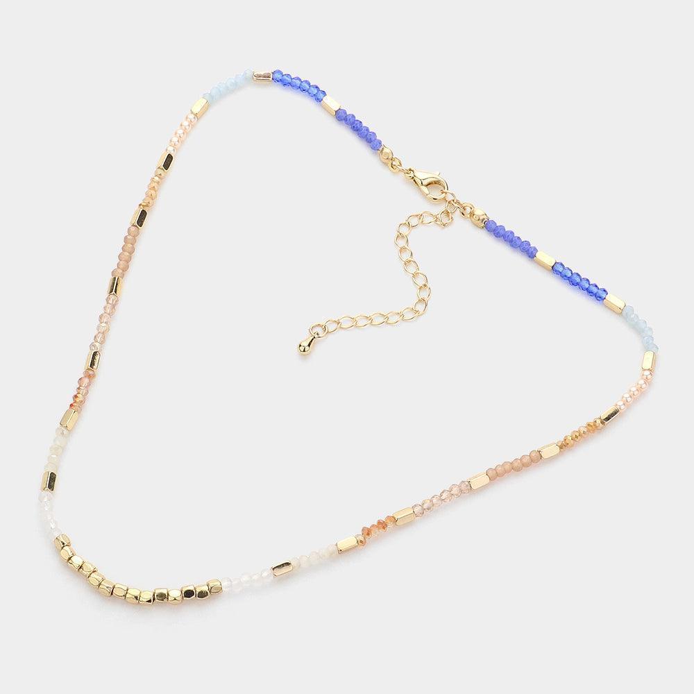 Blue Metal Beads Pointed Faceted Beaded Choker Necklace - Jewelry Store by Erik Rayo