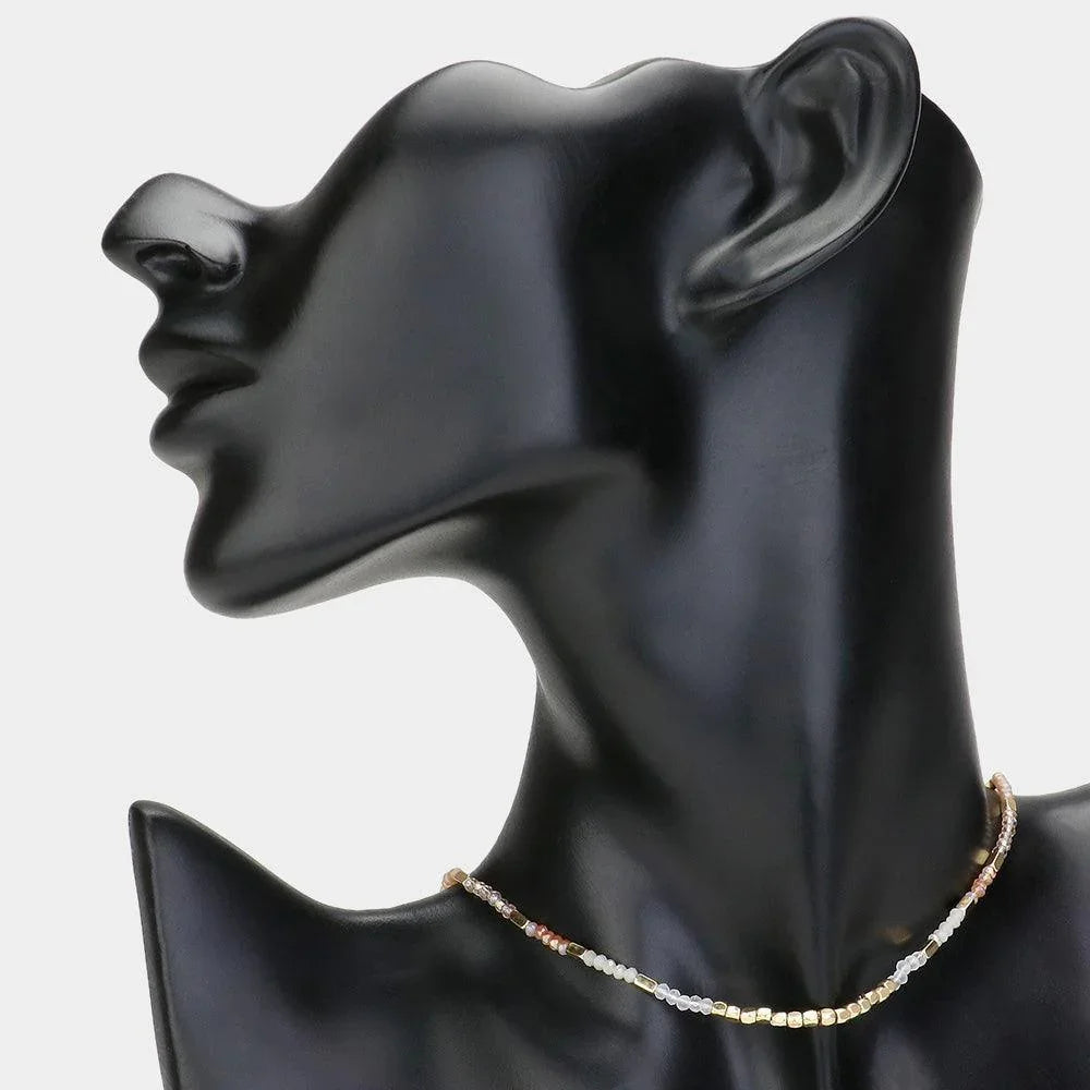Blue Metal Beads Pointed Faceted Beaded Choker Necklace - Jewelry Store by Erik Rayo