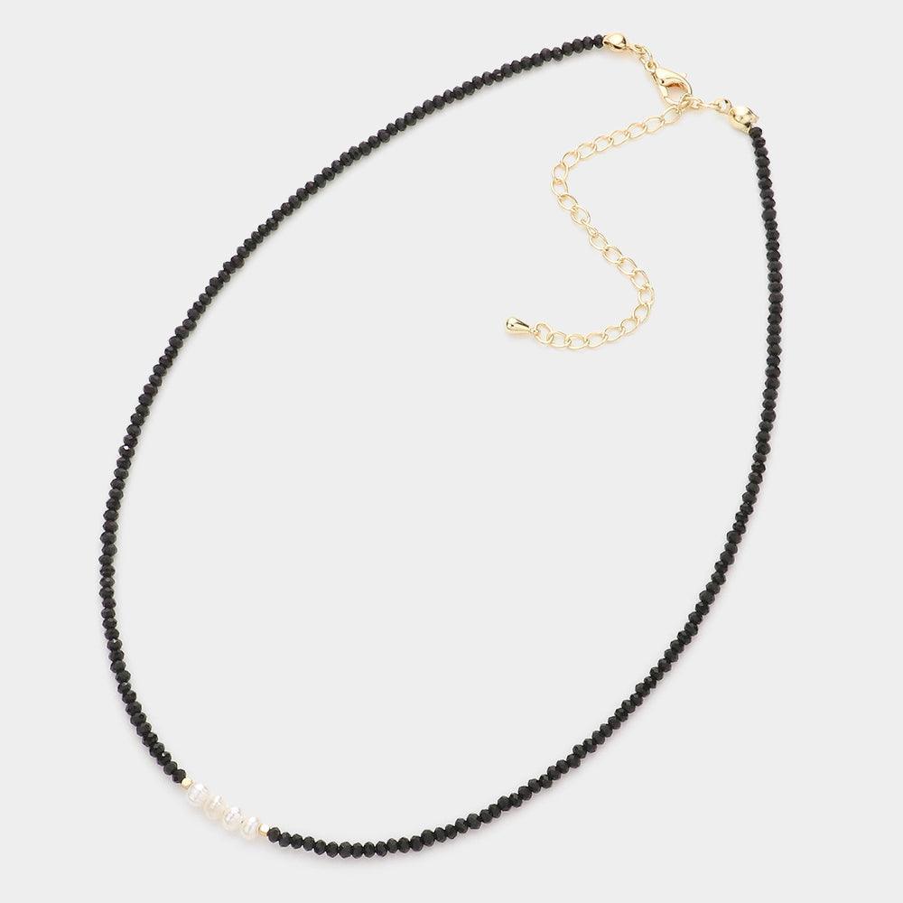 Black Faceted Beaded Freshwater Pearl Accented Necklace - Jewelry Store by Erik Rayo