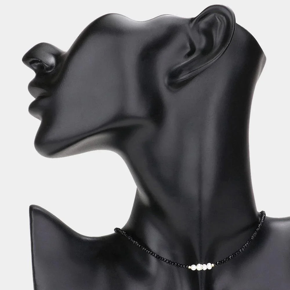 Black Faceted Beaded Freshwater Pearl Accented Necklace - Jewelry Store by Erik Rayo