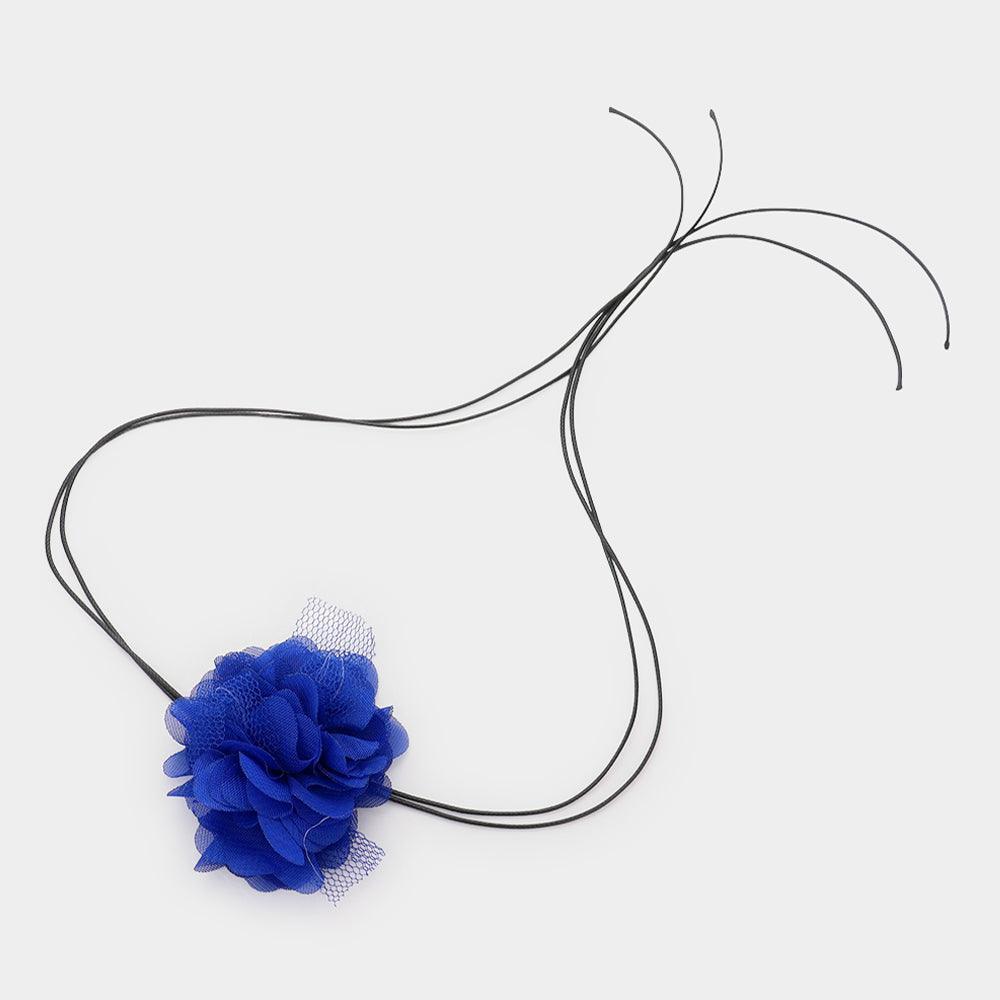 Blue Mesh Flower Wrapped Choker Necklace - Jewelry Store by Erik Rayo