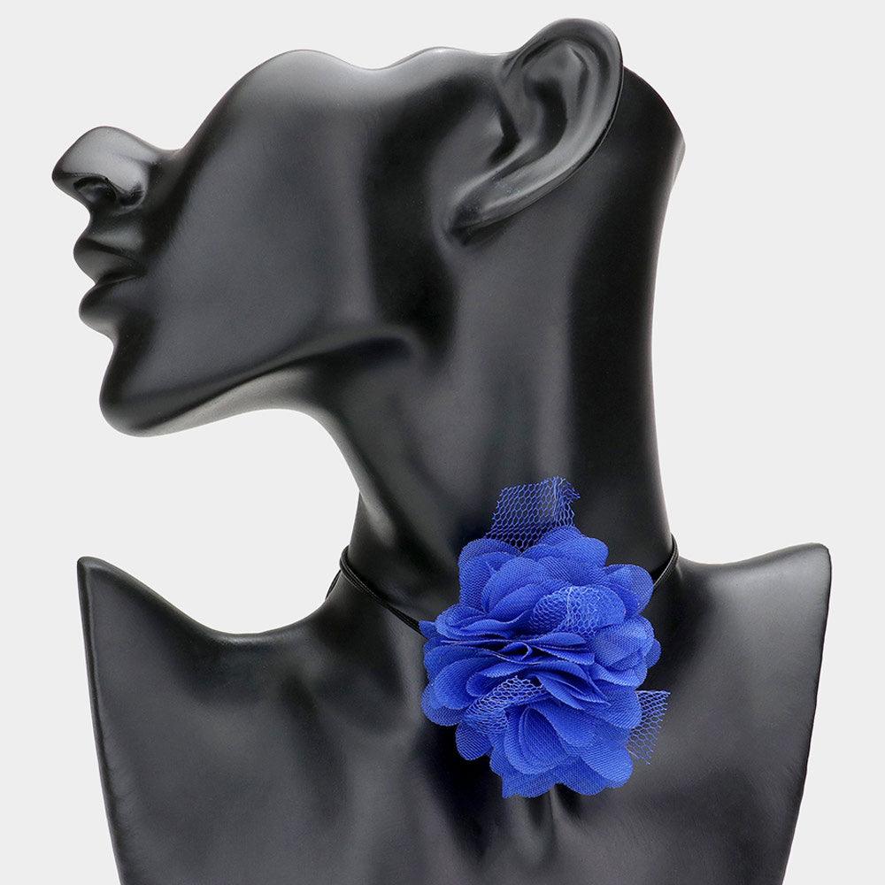 Blue Mesh Flower Wrapped Choker Necklace