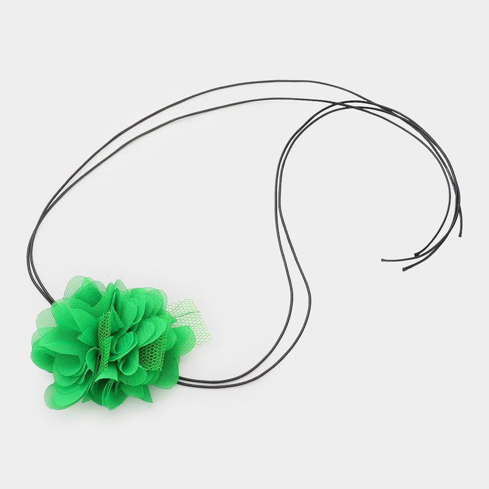 Green Mesh Flower Wrapped Choker Necklace - Jewelry Store by Erik Rayo