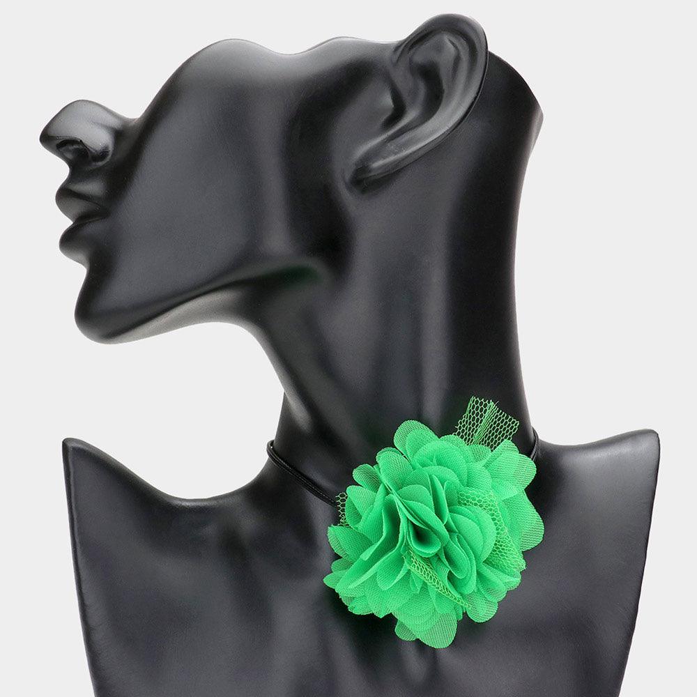 Green Mesh Flower Wrapped Choker Necklace