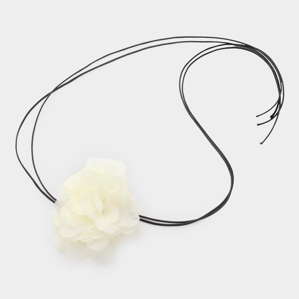Ivory Mesh Flower Wrapped Choker Necklace - Jewelry Store by Erik Rayo