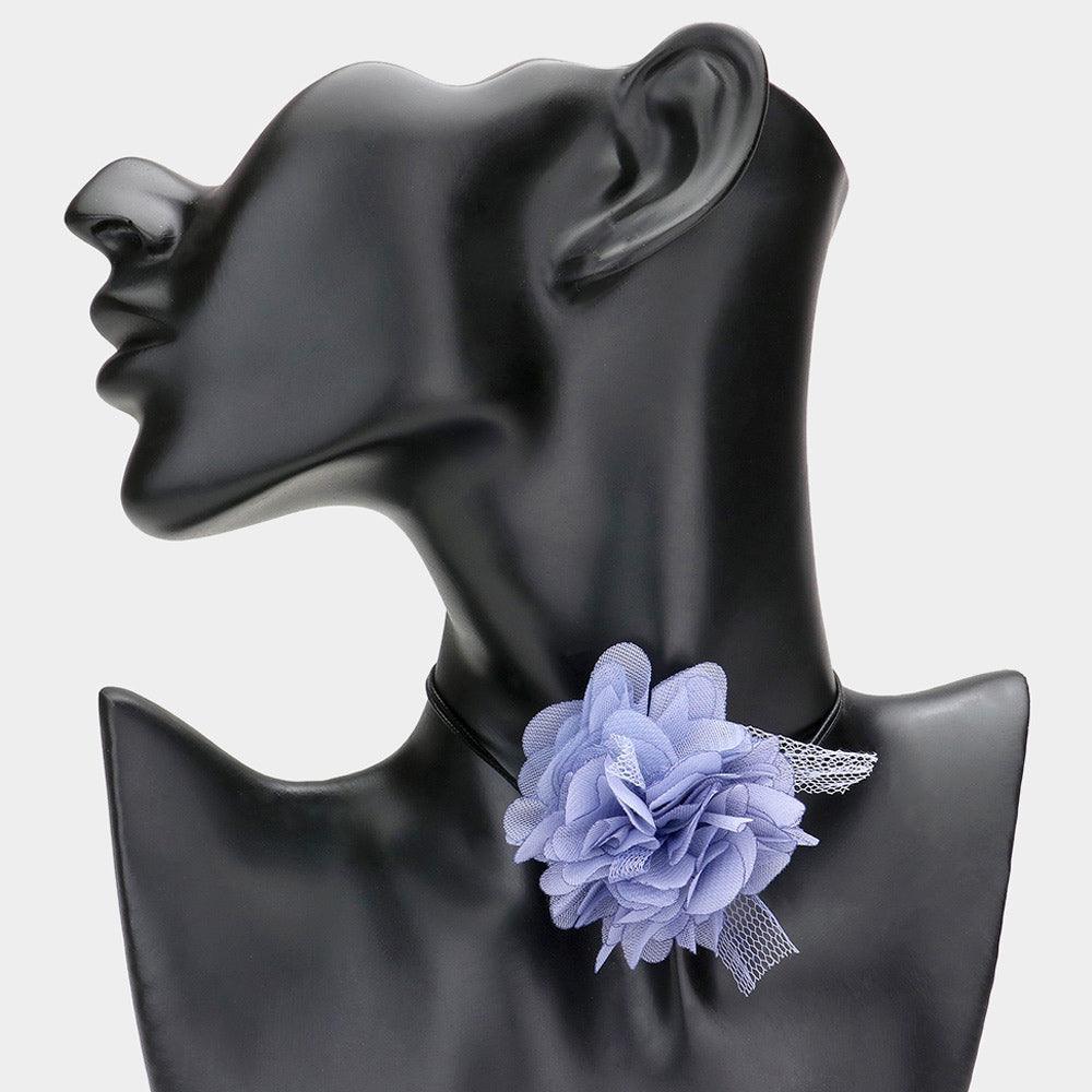 Blue Mesh Flower Wrapped Choker Necklace - Jewelry Store by Erik Rayo