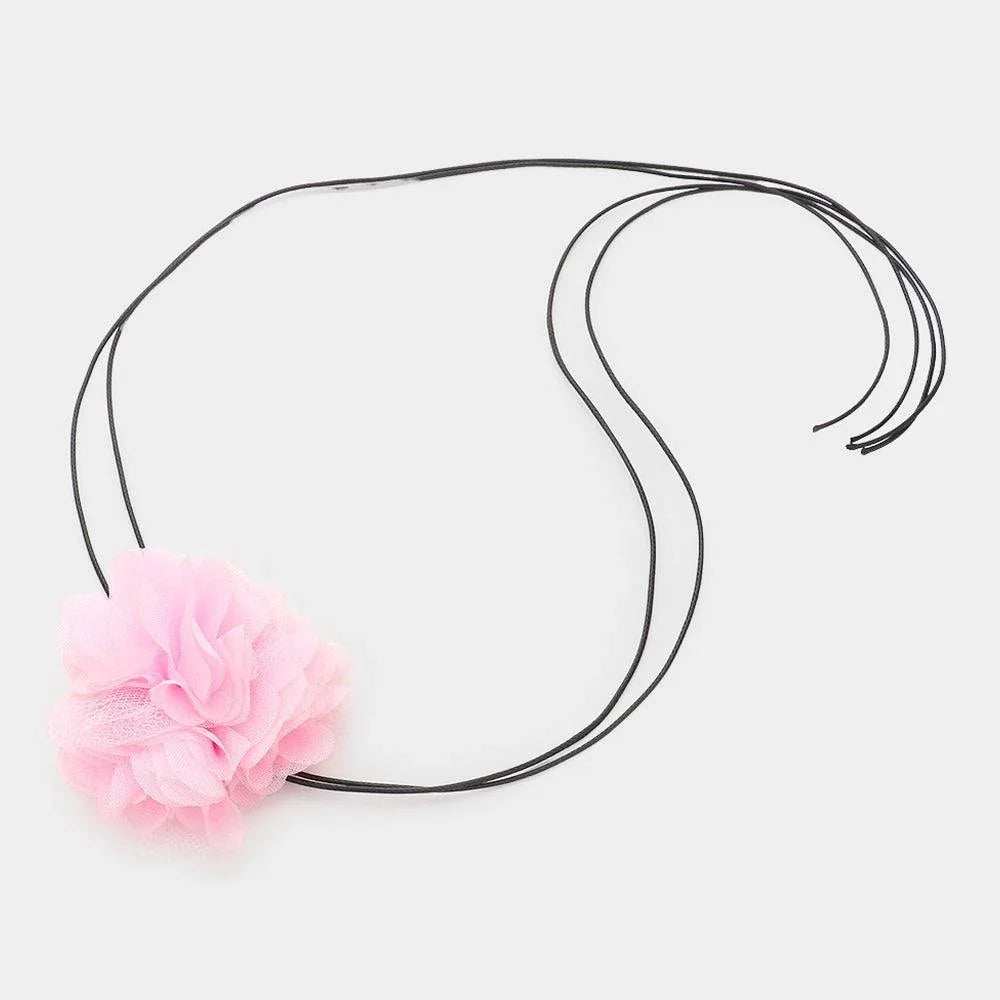 Pink Mesh Flower Wrapped Choker Necklace - Jewelry Store by Erik Rayo