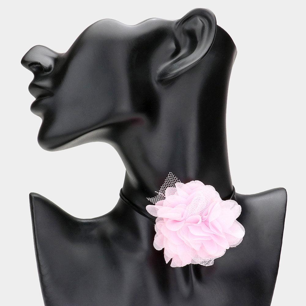 Pink Mesh Flower Wrapped Choker Necklace - Jewelry Store by Erik Rayo