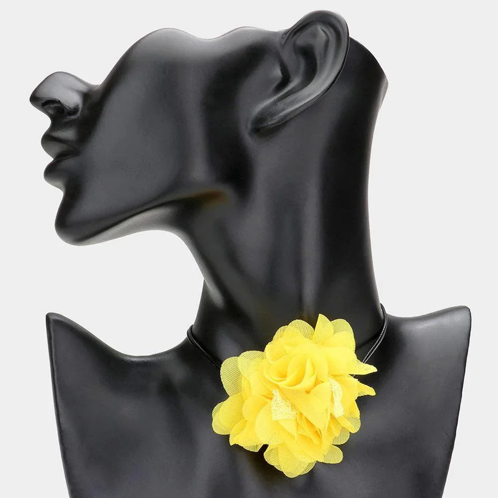 Yellow Mesh Flower Wrapped Choker Necklace - Jewelry Store by Erik Rayo