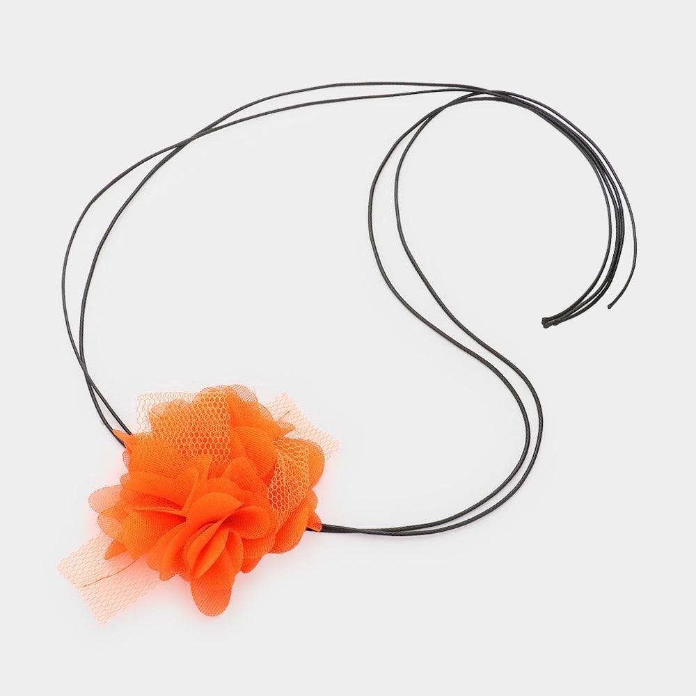 Orange Mesh Flower Wrapped Choker Necklace - Jewelry Store by Erik Rayo