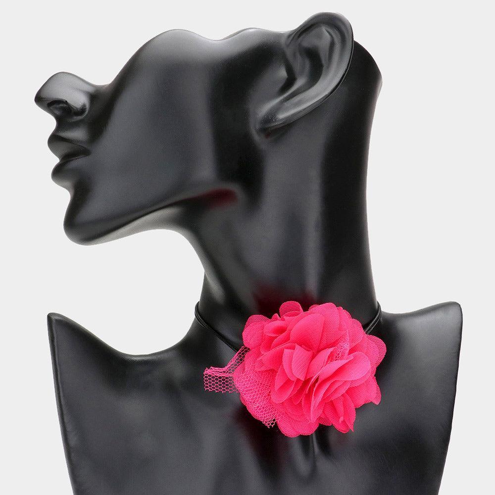 Pink Mesh Flower Wrapped Choker Necklace - Jewelry Store by Erik Rayo