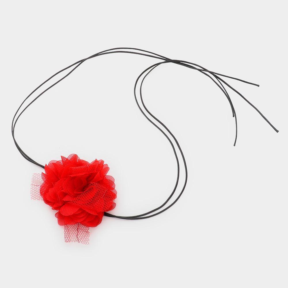 Red Mesh Flower Wrapped Choker Necklace - Jewelry Store by Erik Rayo