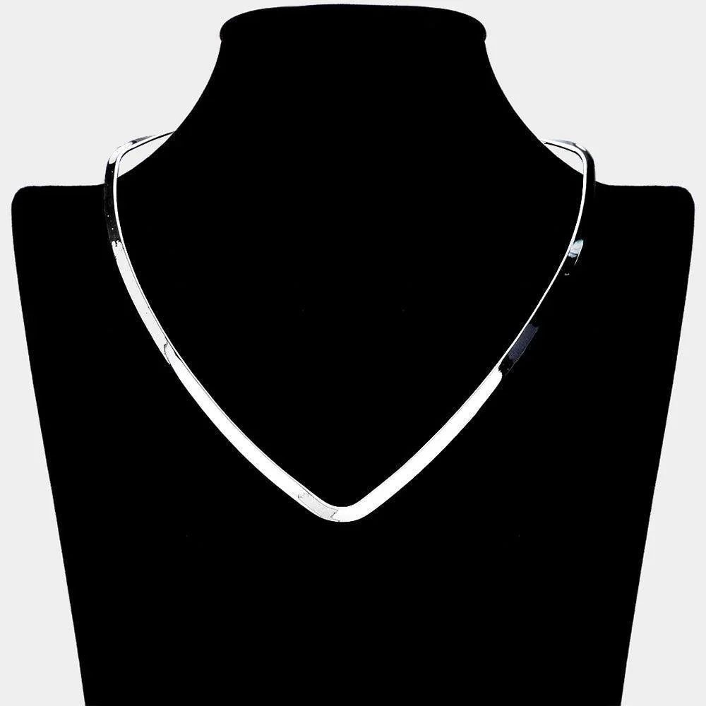 Silver V Shape Omega Metal Open Choker Necklace - Jewelry Store by Erik Rayo