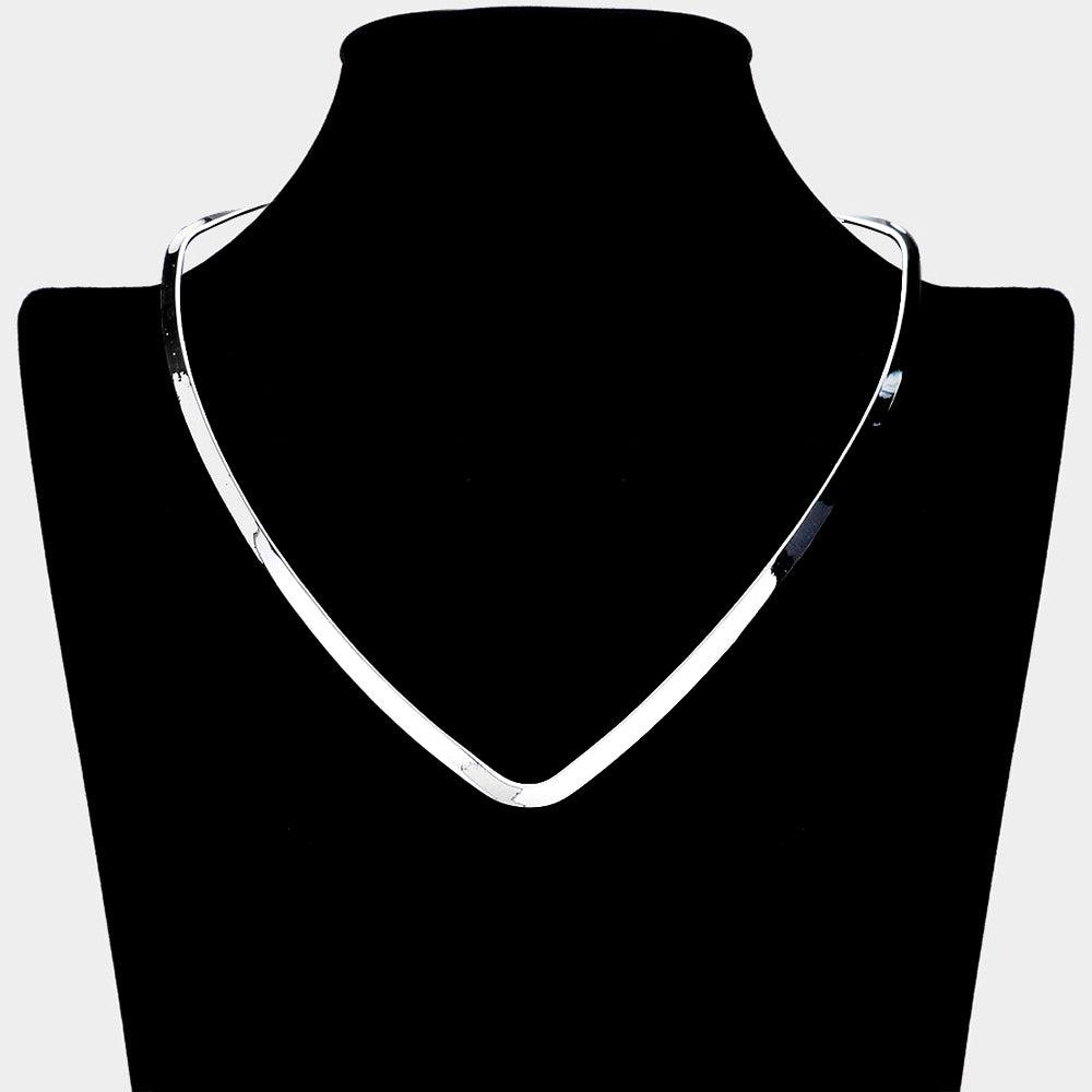 Silver V Shape Omega Metal Open Choker Necklace