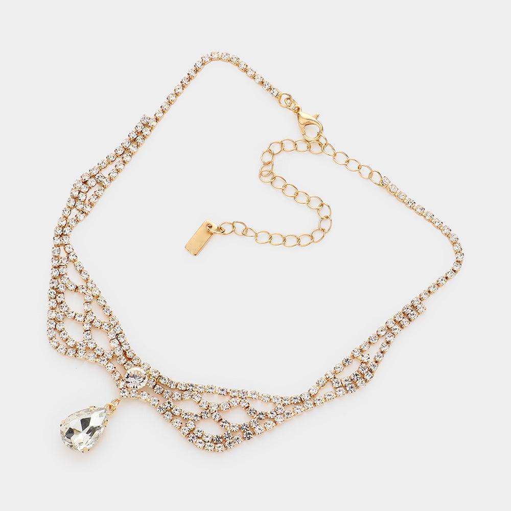 Gold Teardrop Stone Dangle Rhinestone Choker Necklace - Jewelry Store by Erik Rayo