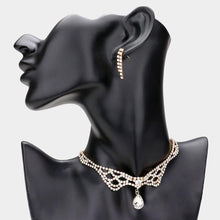 Load image into Gallery viewer, Gold Teardrop Stone Dangle Rhinestone Choker Necklace
