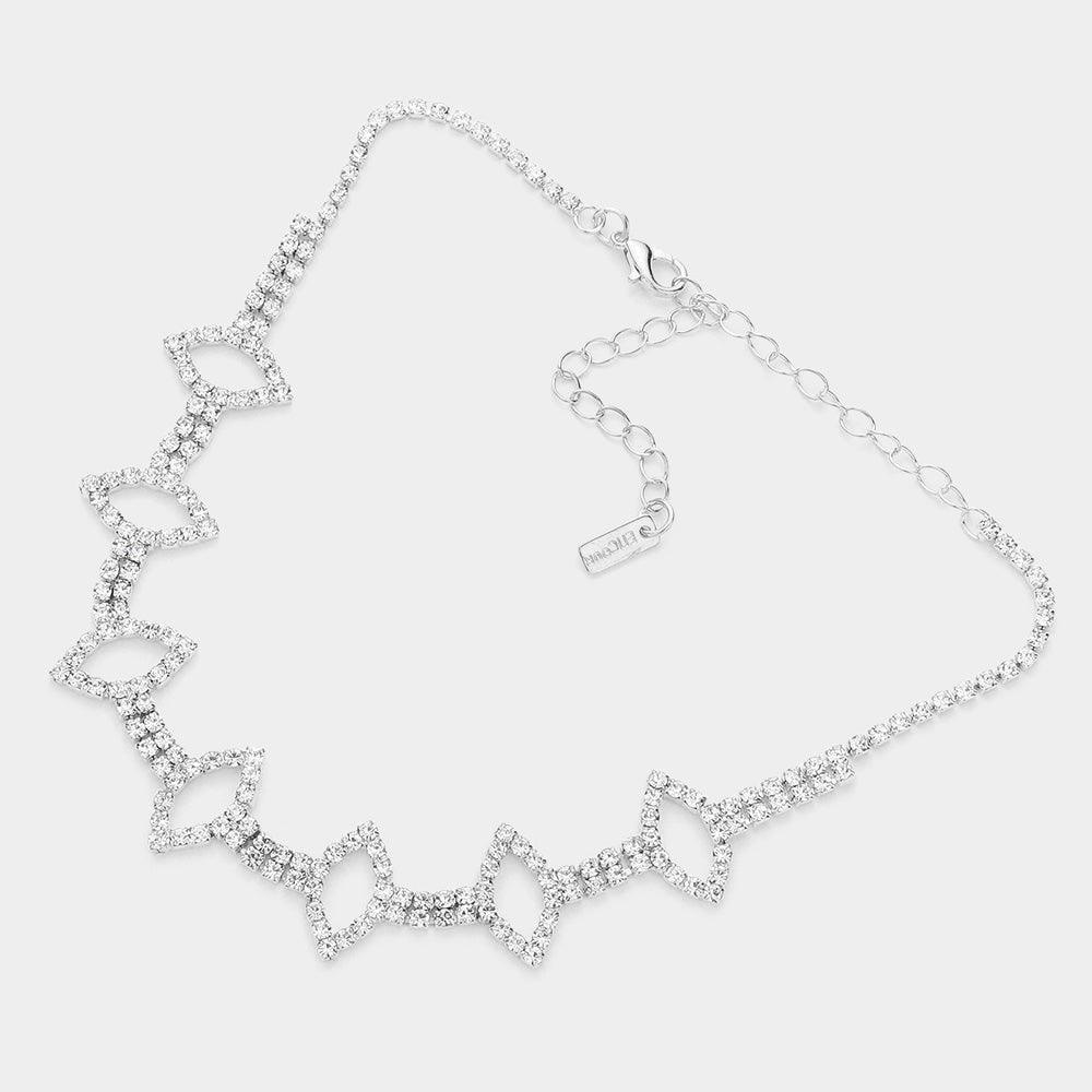 Silver Marquise Accented Choker Necklace Rhinestone Paved - Jewelry Store by Erik Rayo