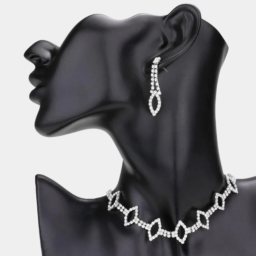 Silver Marquise Accented Choker Necklace Rhinestone Paved - Jewelry Store by Erik Rayo