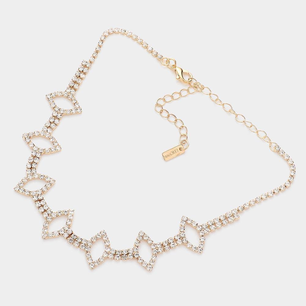 Gold Marquise Accented Choker Necklace Rhinestone Paved - Jewelry Store by Erik Rayo